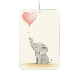 Sweet Baby Elephant with Pink Heart Balloon  Car Air Freshener