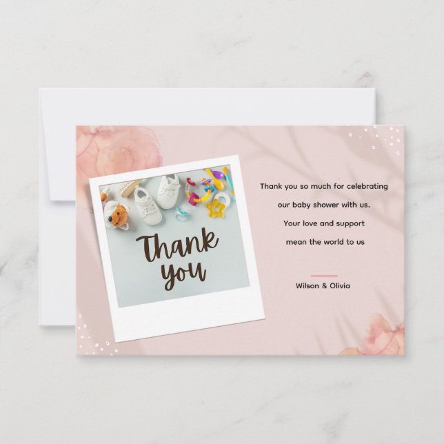 Sweet Baby Essentials on a Soft Pastel Thank You Card (Front)