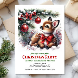 Sweet baby fawn Christmas kids invitation editable