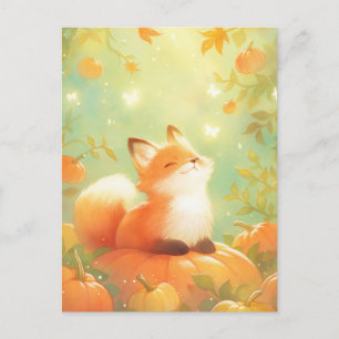 Sweet Baby Fox on Autumn Pumpkin Postcard