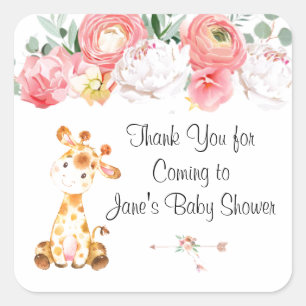Sweet Baby Giraffe Baby Shower Party Favour Sticke Square Sticker