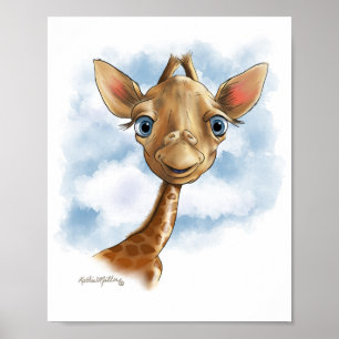 Sweet Baby Giraffe Cartoon Poster