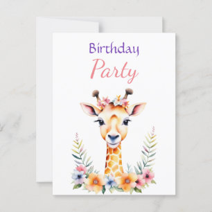 Sweet Baby Giraffe Floral Girl's Birthday Party Postcard