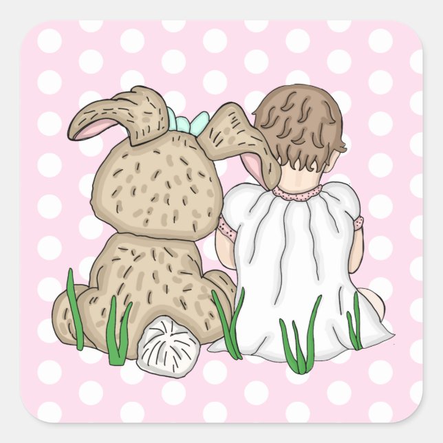 Sweet Baby Girl and Easter Bunny Polka Dot Square Sticker (Front)