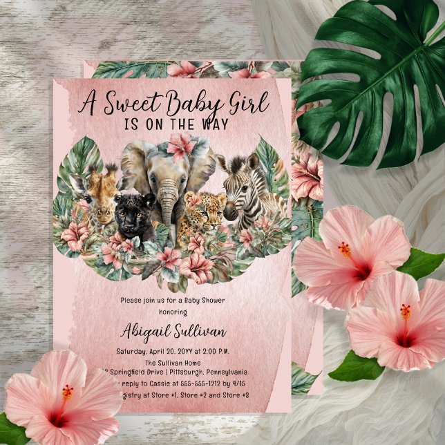 Sweet Baby Girl Animals Tropical Safari Shower  Invitation (Creator Uploaded)