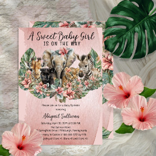 Sweet Baby Girl Animals Tropical Safari Sprinkle Invitation