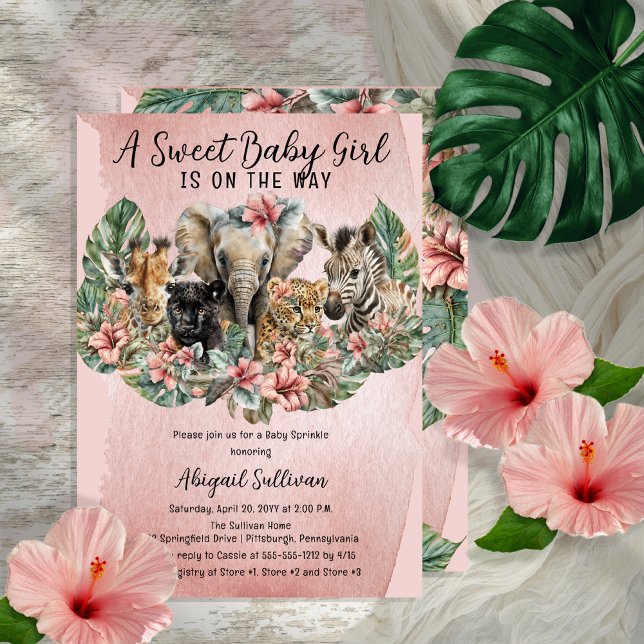 Sweet Baby Girl Animals Tropical Safari Sprinkle Invitation (Creator Uploaded)