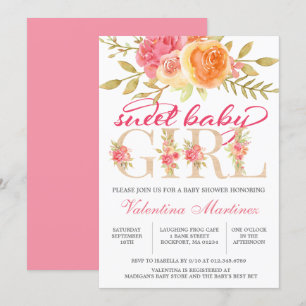 Sweet Baby Girl Autumn Pink Floral Baby Shower Invitation
