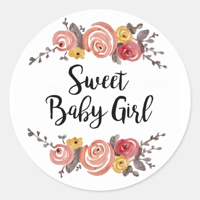 Sweet Baby Girl Baby Shower Classic Round Sticker (Front)