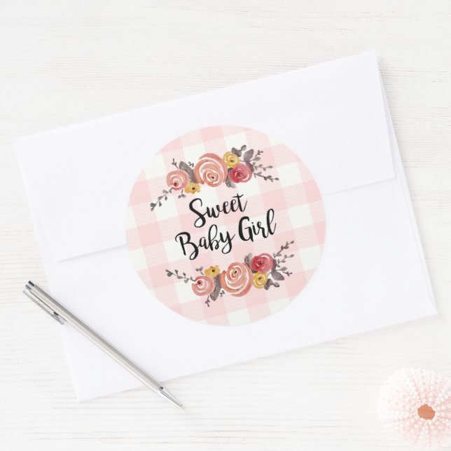 Sweet Baby Girl Baby Shower Classic Round Sticker (Envelope)
