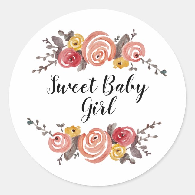 Sweet Baby Girl Baby Shower Classic Round Sticker (Front)
