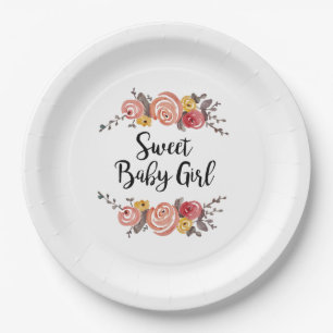 Sweet Baby Girl Baby Shower Paper Plate