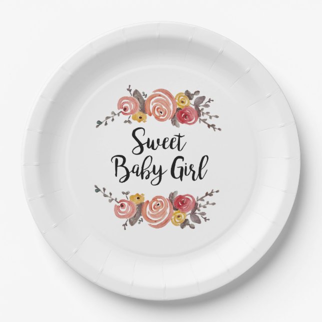 Sweet Baby Girl Baby Shower Paper Plate (Front)