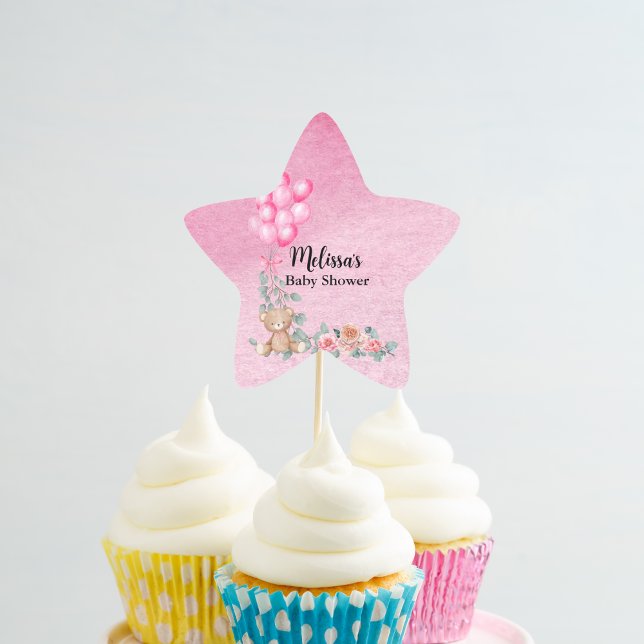 Sweet Baby Girl Balloon Eucalyptus Cupcake Topper Star Sticker (Creator Uploaded)