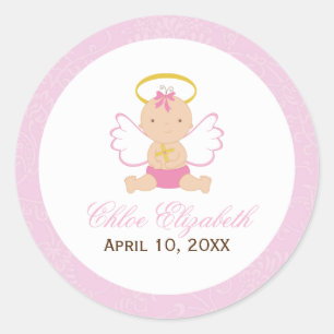 Sweet Baby Girl Baptism Classic Round Sticker