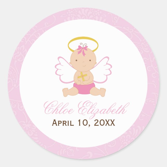 Sweet Baby Girl Baptism Classic Round Sticker (Front)