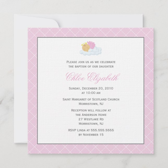 Sweet Baby Girl Baptism Invitation (Front)