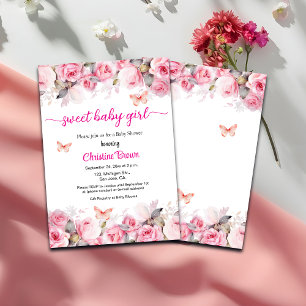 Sweet Baby Girl Blush Roses Baby Shower Invitation