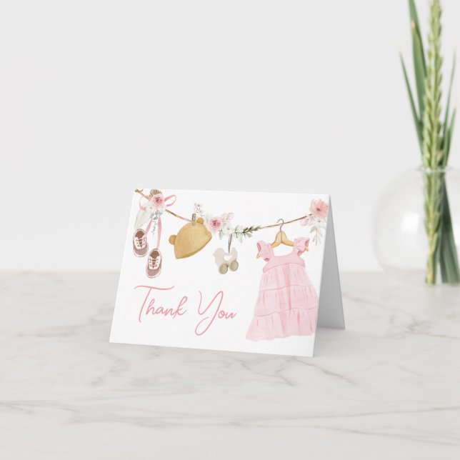 Sweet Baby Girl Boho Clothes Baby Shower Thank You Card (Front)