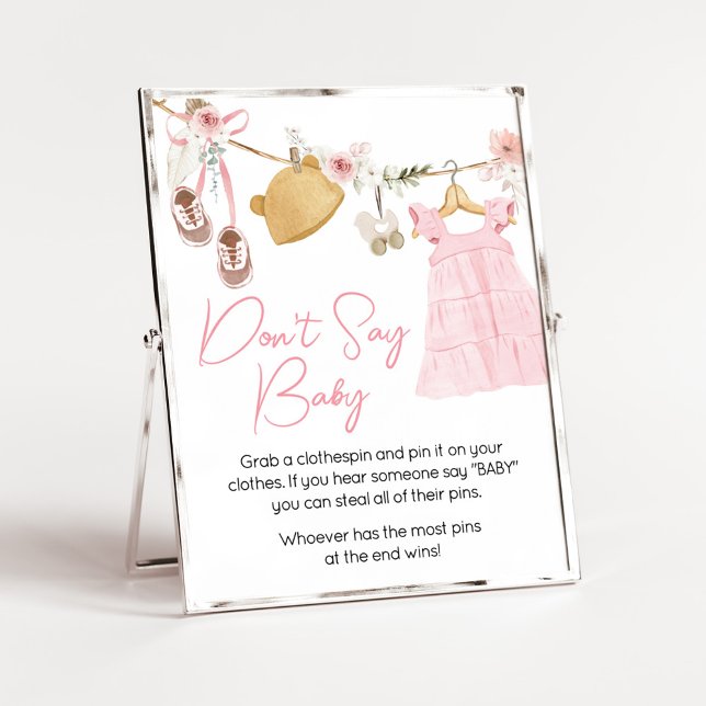 Sweet Baby Girl Boho Clothes Don't Say Baby Poster (Sweet Baby Girl Boho Clothes Baby Shower Don't Say Baby Sign)