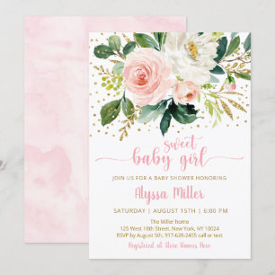 Sweet Baby Girl Boho Floral Pink Gold Baby Shower Invitation