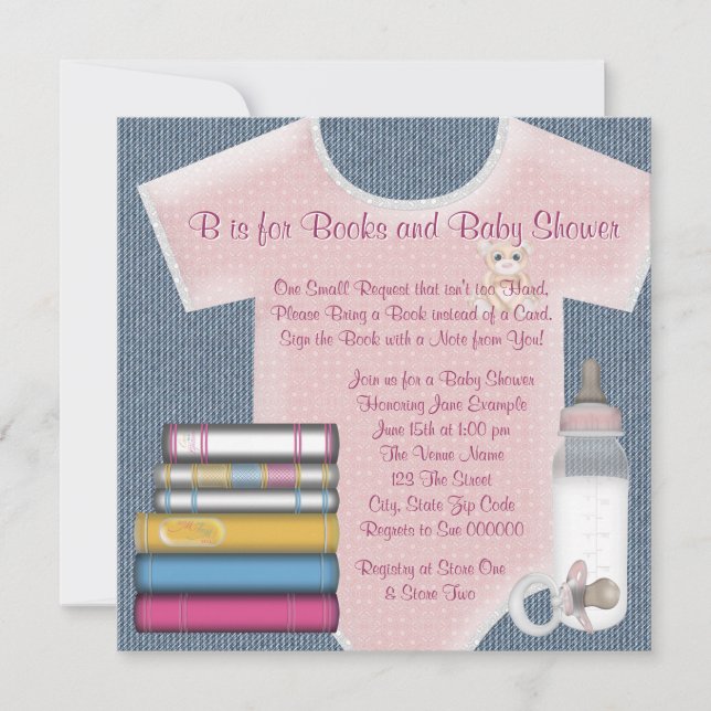 Sweet Baby Girl Bring A Book Baby Shower Invitation (Front)