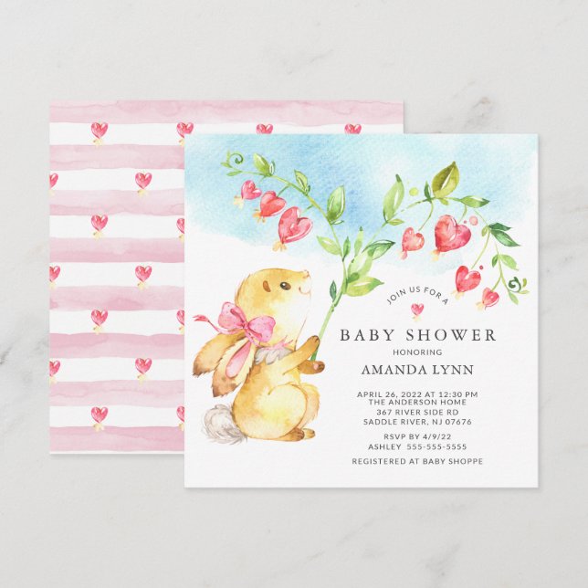 Sweet Baby Girl Bunny Baby Shower Invitation (Front/Back)