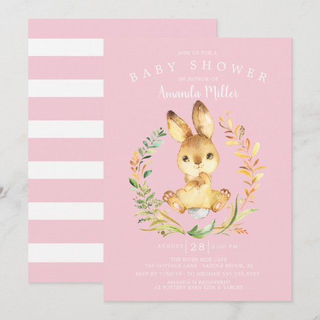 Sweet Baby Girl Bunny Baby Shower Invitation (Front/Back)