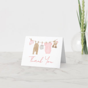 Sweet Baby Girl Clothesline Baby Shower Thank You Card