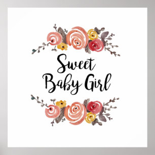 Sweet Baby Girl Flower Painting Baby Shower Poster