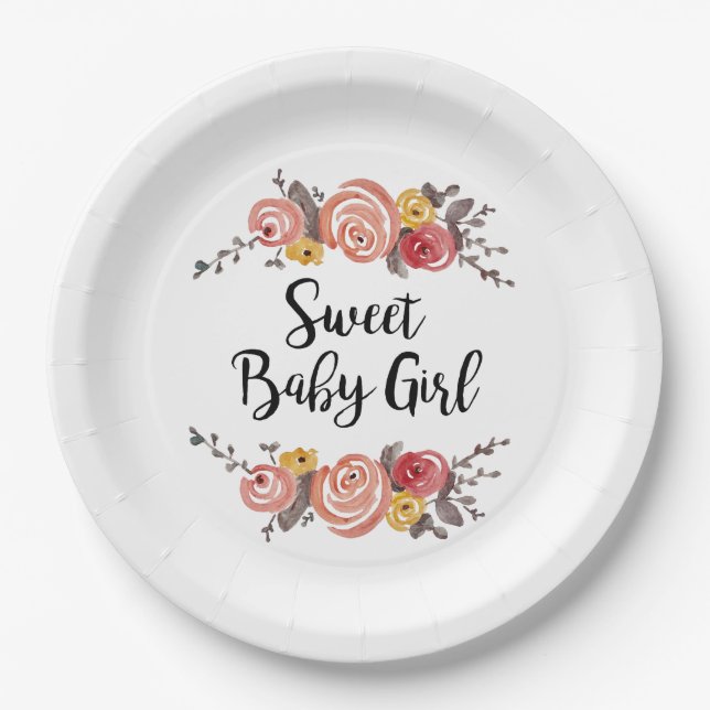 Sweet Baby Girl Flower Painting Paper Plate (Front)