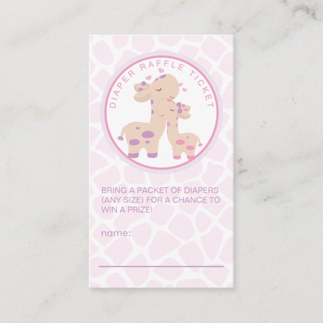 Sweet Baby Girl Giraffe Baby Shower Diaper Raffle Enclosure Card (Front)
