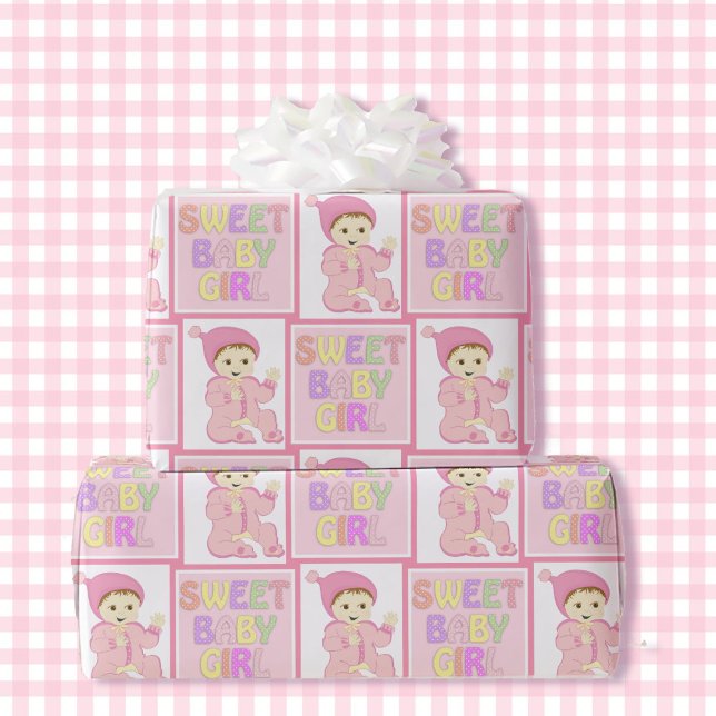 Sweet Baby Girl in Pink Baby Shower Pastel Wrapping Paper (Creator Uploaded)