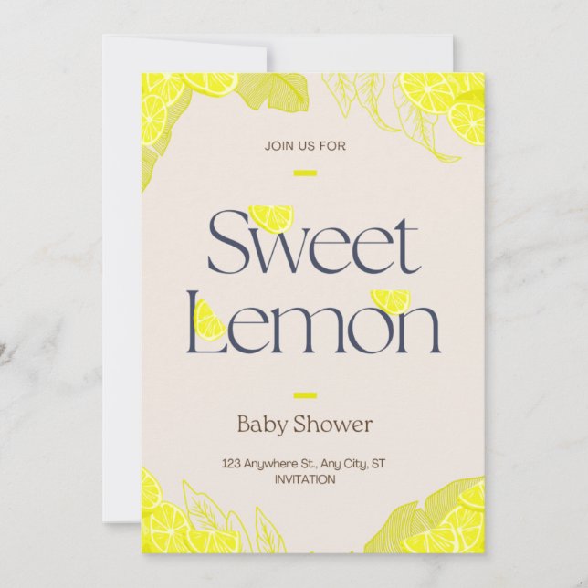 Sweet Baby Girl Lemon Watercolor Girl Baby Shower  Invitation (Front)