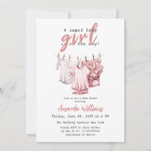 Sweet Baby Girl on the Way - Boho Pink Clothesline Invitation
