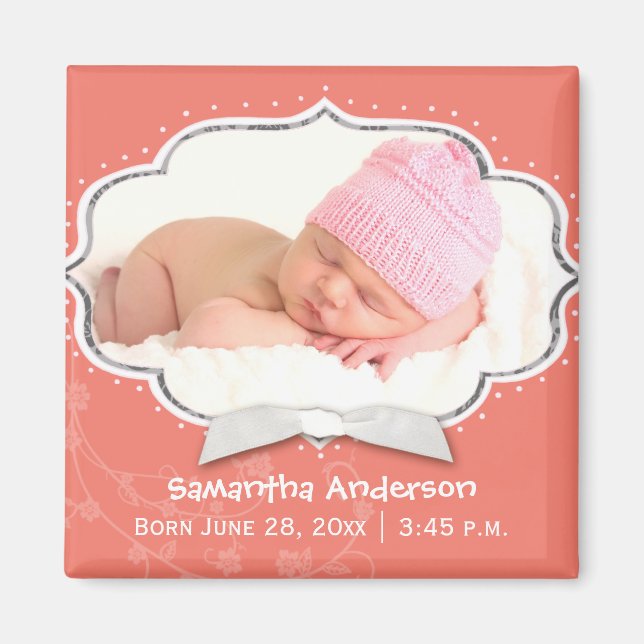 Sweet Baby Girl Photo Birth Announcement Magnets (Front)