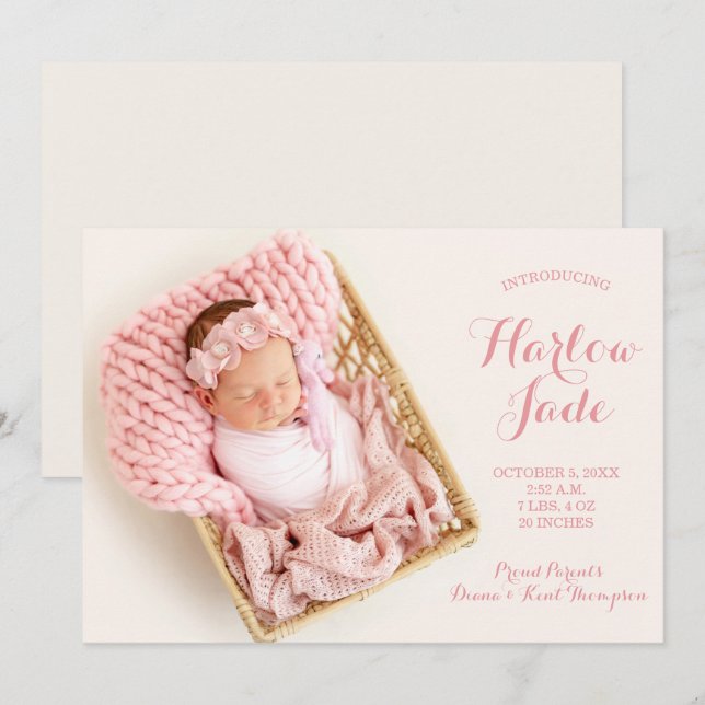 Sweet Baby Girl Photo Birth Announcements (Front/Back)