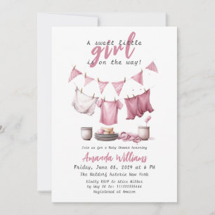 Sweet Baby Girl Pink Boho Clothesline Baby Shower Invitation