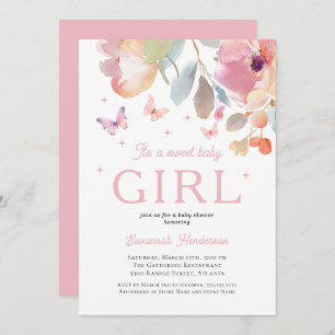 Sweet Baby Girl Pink Floral Baby Shower Invitation