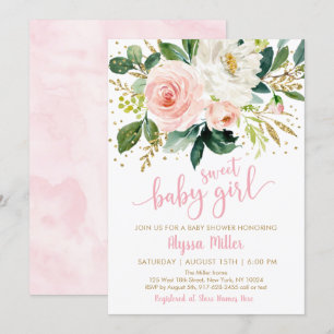 Sweet Baby Girl Pink Floral Baby Shower Invitation