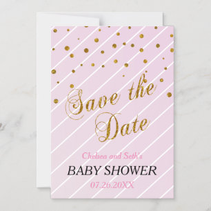 Sweet Baby Girl Pink & Gold Confetti   Baby Shower Magnetic Invitation