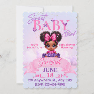Sweet Baby Girl Pink Purple Afro Puff Baby Shower