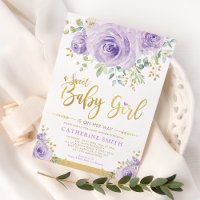 Sweet Baby Girl Purple Gold Floral Greenery Shower