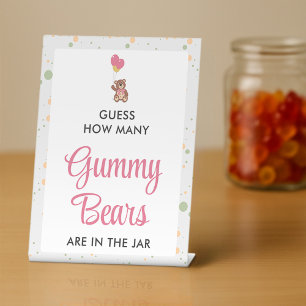 Sweet Baby Girl Shower Gummy Bear Guessing Game Pedestal Sign