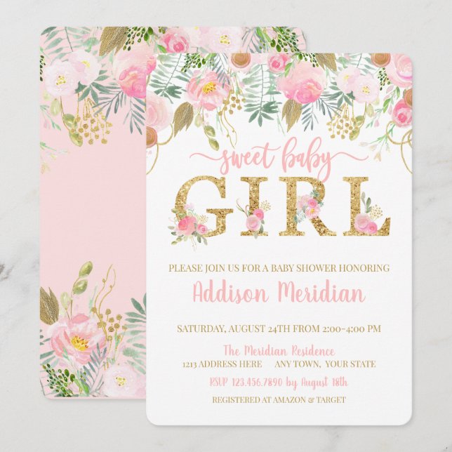 Sweet Baby Girl Shower Invitation (Front/Back)