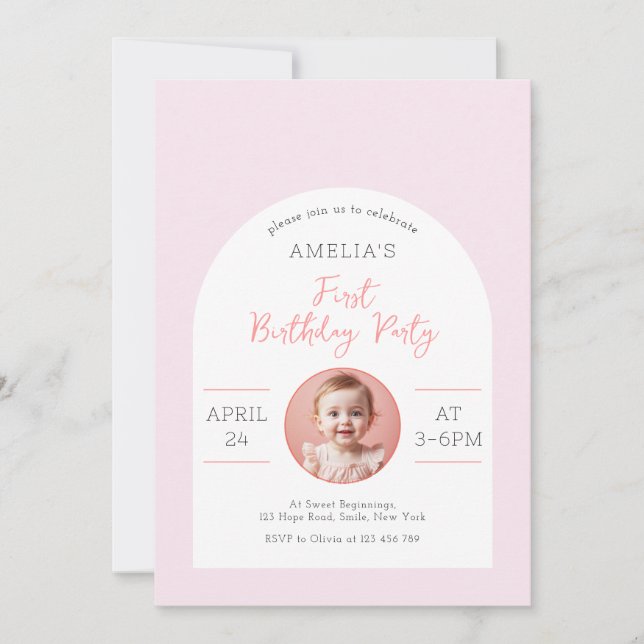 Sweet Baby Girl Soft Pink First birthday Party Invitation (Front)