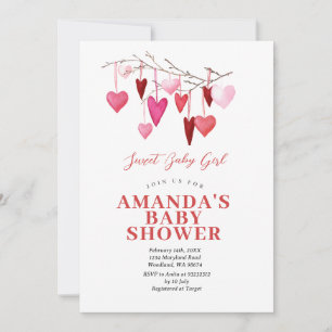 Sweet Baby Girl Valentine Balloon Baby Shower Invitation