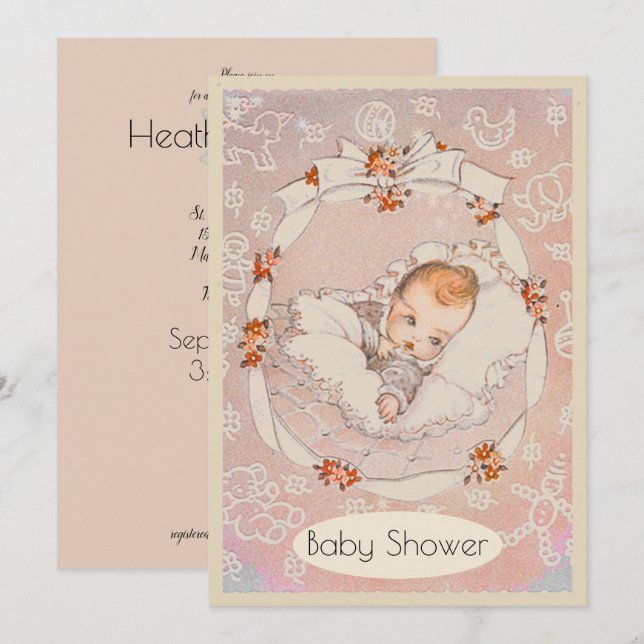 Sweet Baby Girl Vintage Baby Shower Invitation (Front/Back)