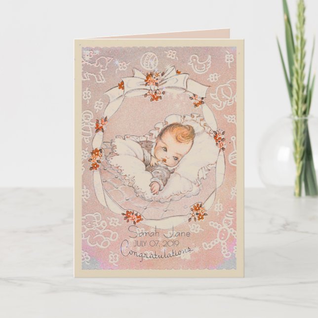 Sweet Baby Girl Vintage Congratulations Card (Front)