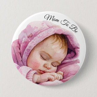 Sweet Baby Girl Watercolor Expectant Mum to Be 7.5 Cm Round Badge
